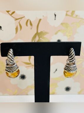 David Yurman Sterling Silver 14K Citrine Acorn Drop Earrings